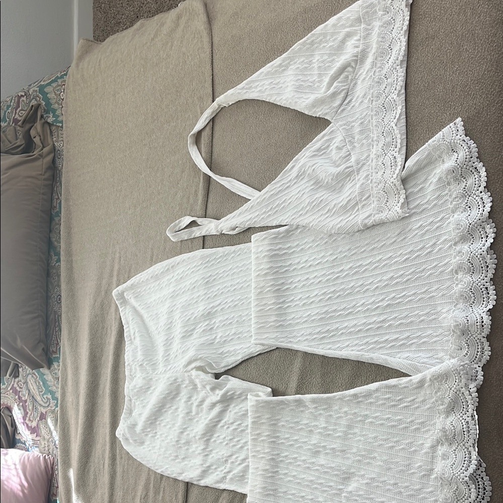 White Lace Halter Top and Pants Set